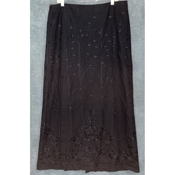 Talbots Womens Skirt 14 Black Wool Maxi Embroidered Lined Gothic Cottagecore - Picture 9 of 12